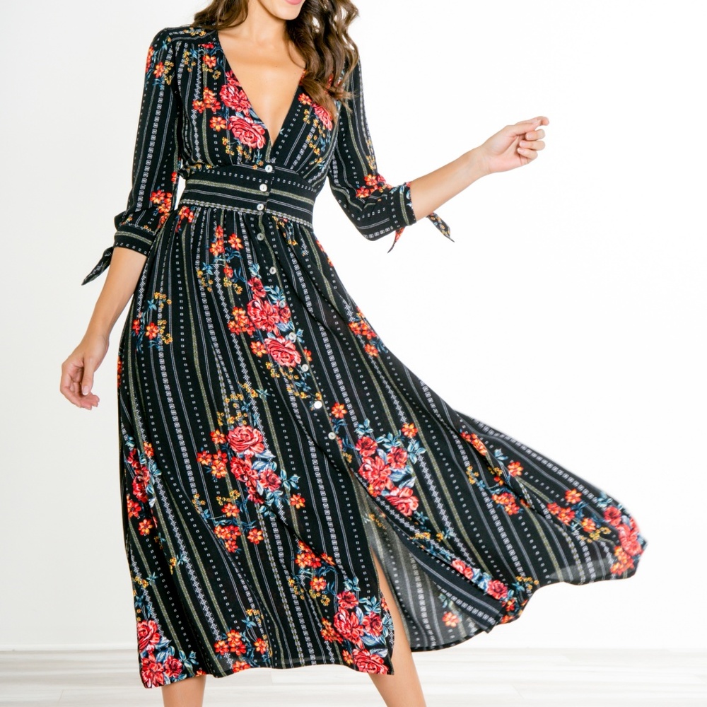 NWT Quarter Tie Sleeves Maxi Dress MADE IN USA - Picture 3 of 8